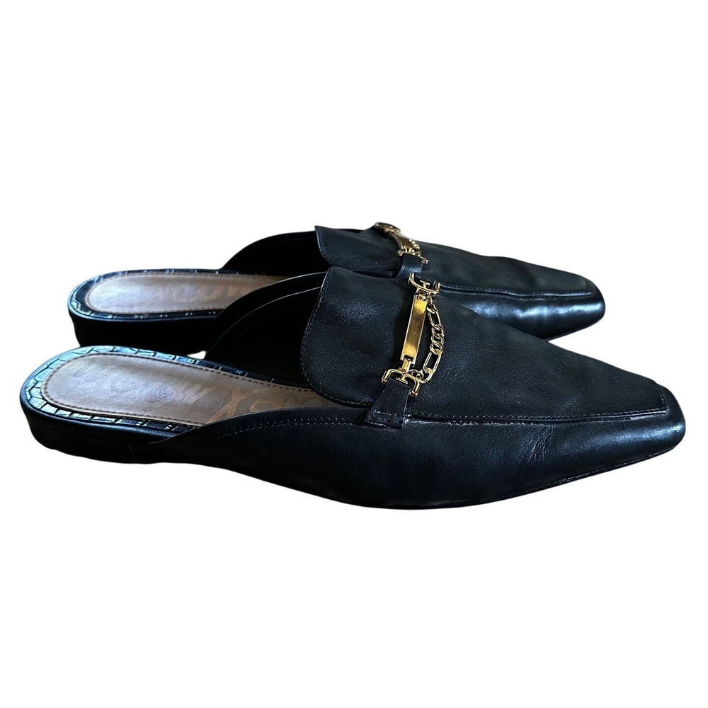 Sam Edelman Black Leather Square Toe Mules Women's 10